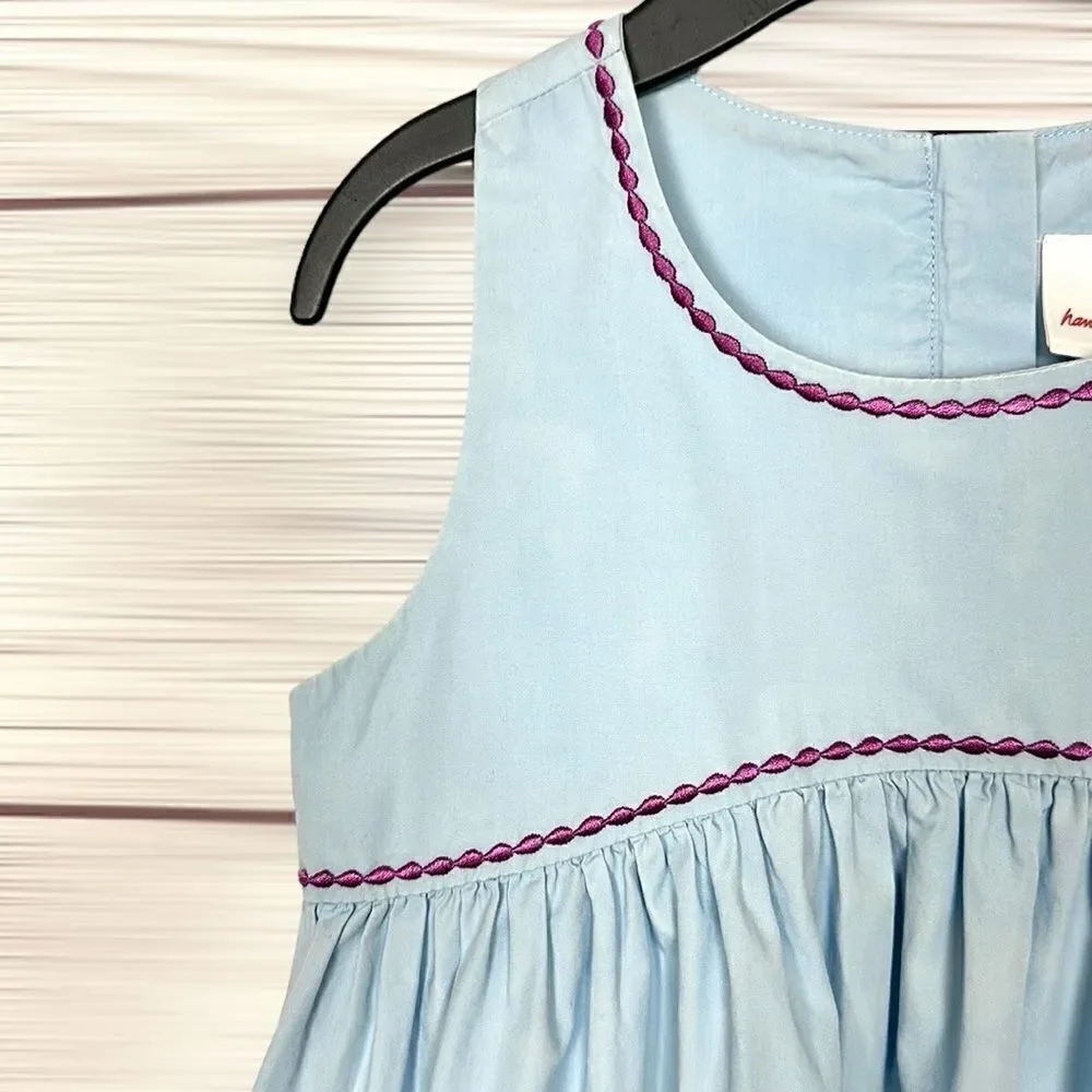Hanna Andersson Sleeveless Blue Dress Cotton A-line Knee Length Size 8 130 cm